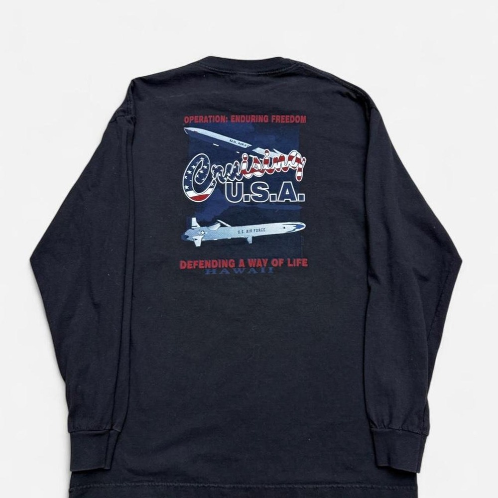 Black long sleeve shirt with American flag graphic and 'USA' text #patriotic